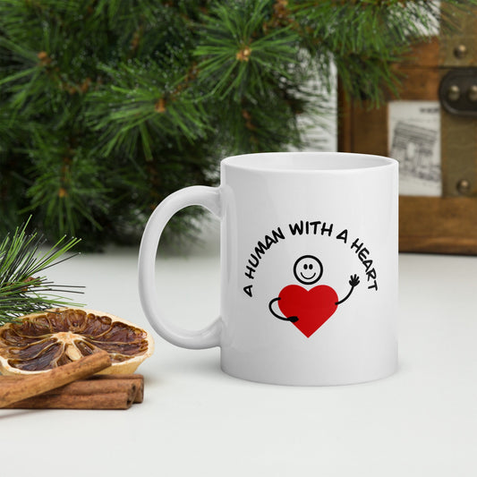 A human with a heart glossy mug